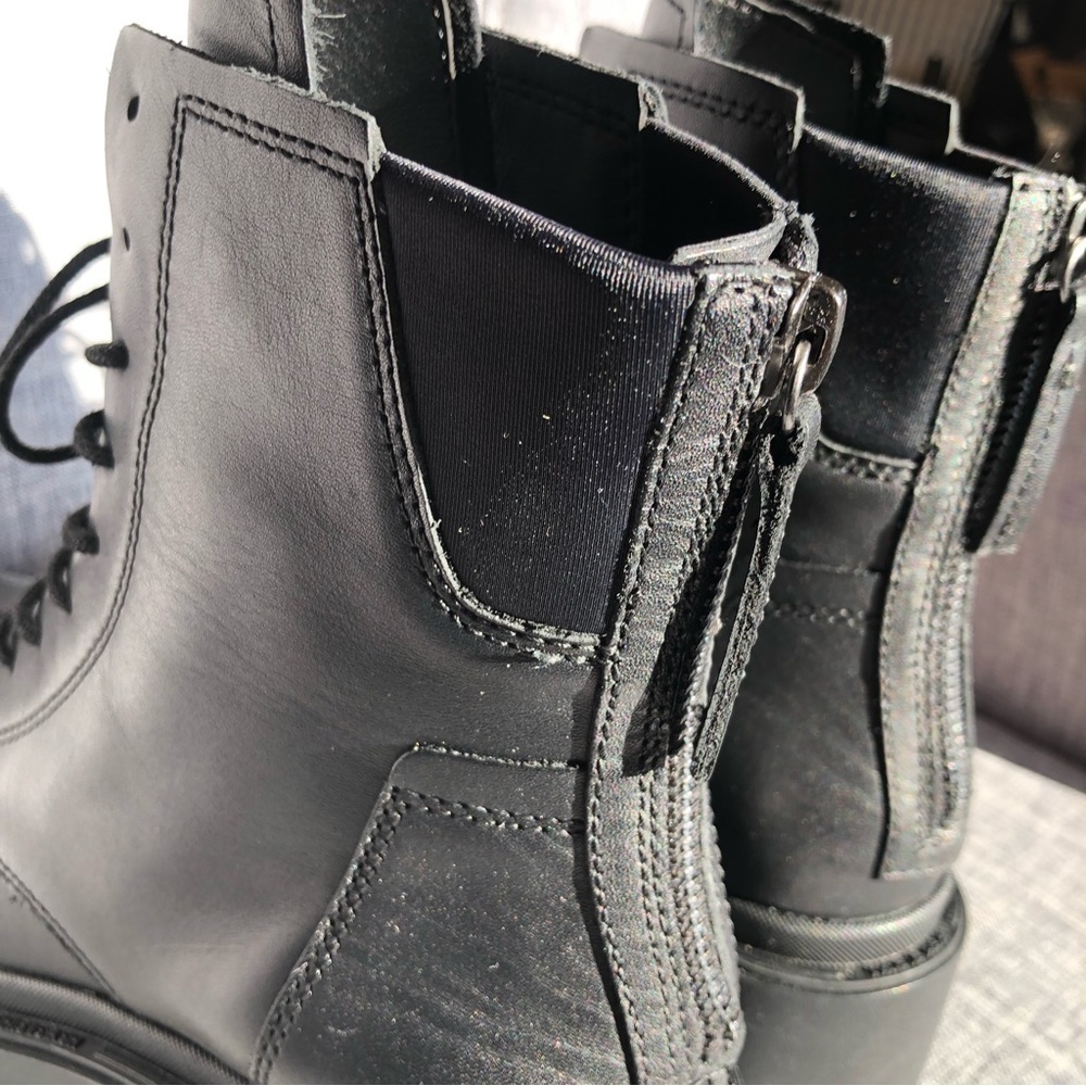 NWOT ASH Moody black leather lace up rear zipper chunky lug sole ankle boots 8 - Picture 12 of 15